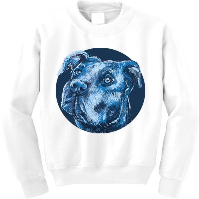 Blue Pitbull Dog Animal Portrait Cute Kids Sweatshirt
