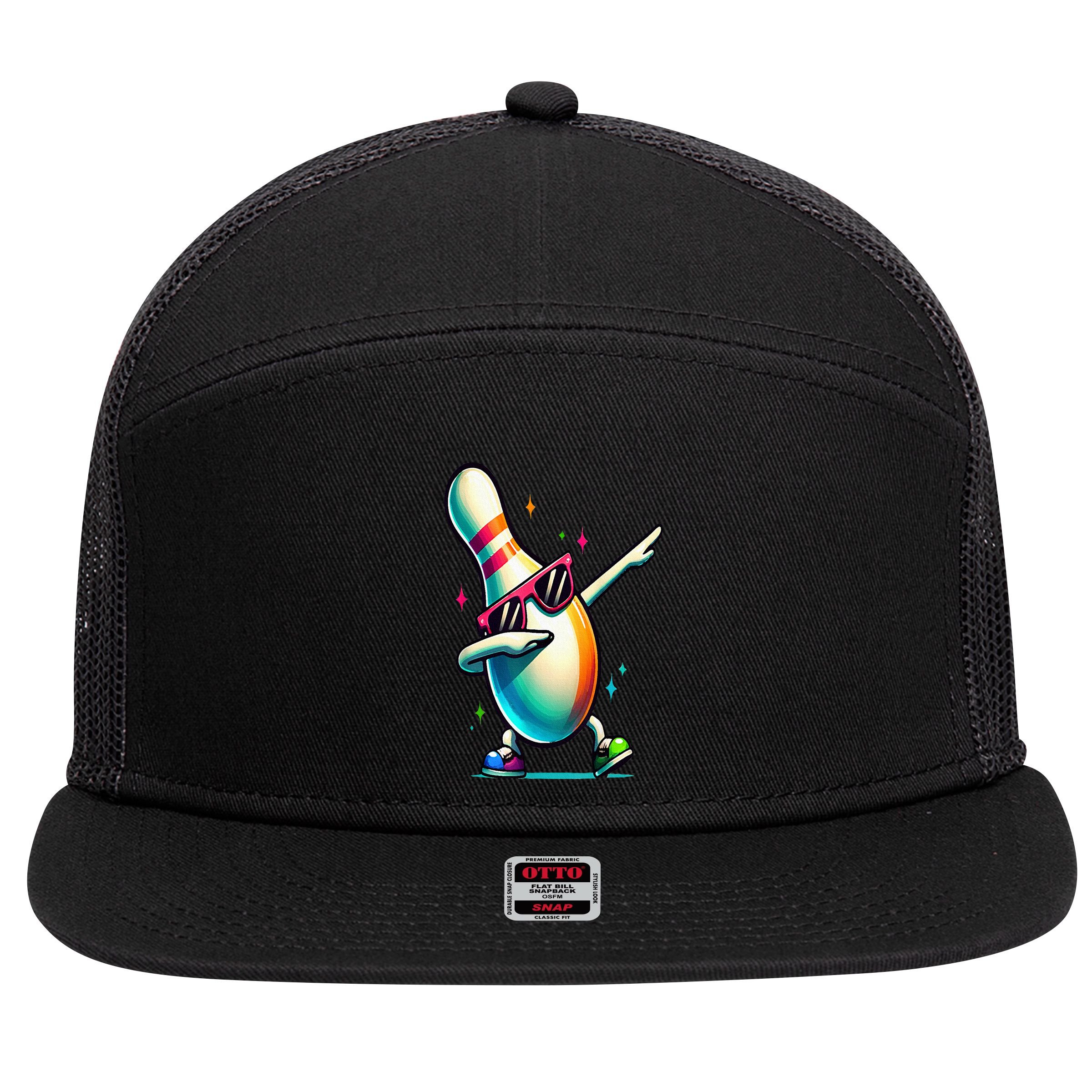 Bowling Pin Dabbing Sunglasses Bowler Player 7 Panel Mesh Trucker Snapback Hat