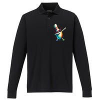 Bowling Pin Dabbing Sunglasses Bowler Player Performance Long Sleeve Polo