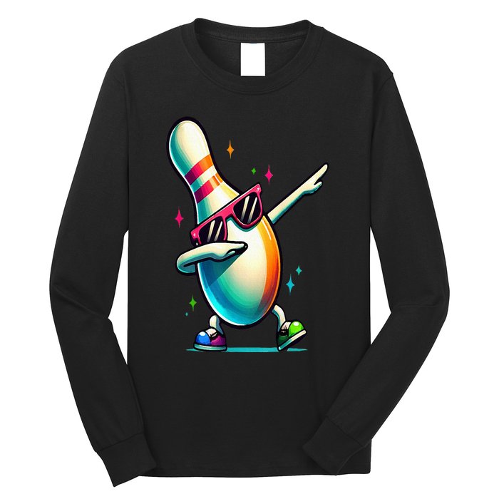 Bowling Pin Dabbing Sunglasses Bowler Player Long Sleeve Shirt