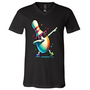 Bowling Pin Dabbing Sunglasses Bowler Player V-Neck T-Shirt