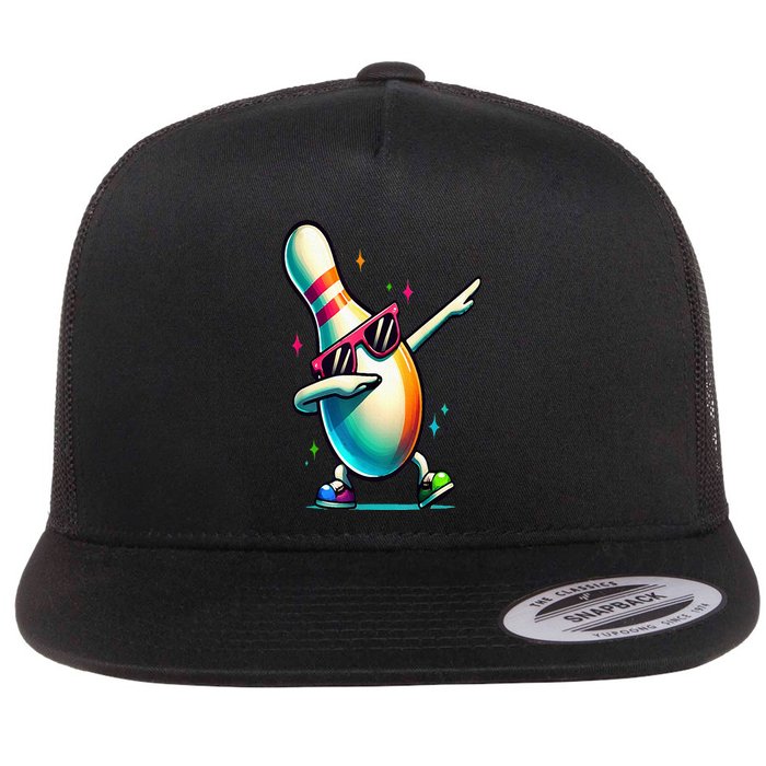 Bowling Pin Dabbing Sunglasses Bowler Player Flat Bill Trucker Hat
