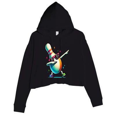 Bowling Pin Dabbing Sunglasses Bowler Player Crop Fleece Hoodie