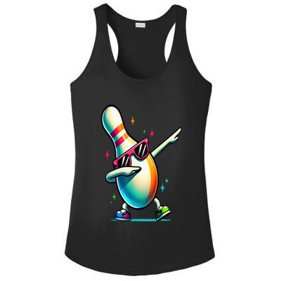 Bowling Pin Dabbing Sunglasses Bowler Player Ladies PosiCharge Competitor Racerback Tank