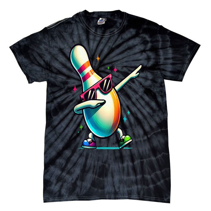 Bowling Pin Dabbing Sunglasses Bowler Player Tie-Dye T-Shirt