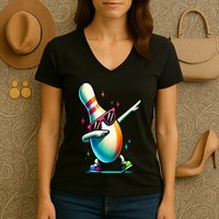 Bowling Pin Dabbing Sunglasses Bowler Player Women's V-Neck T-Shirt