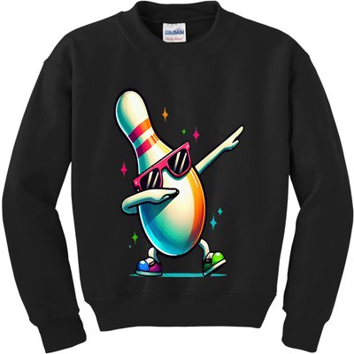 Bowling Pin Dabbing Sunglasses Bowler Player Kids Sweatshirt