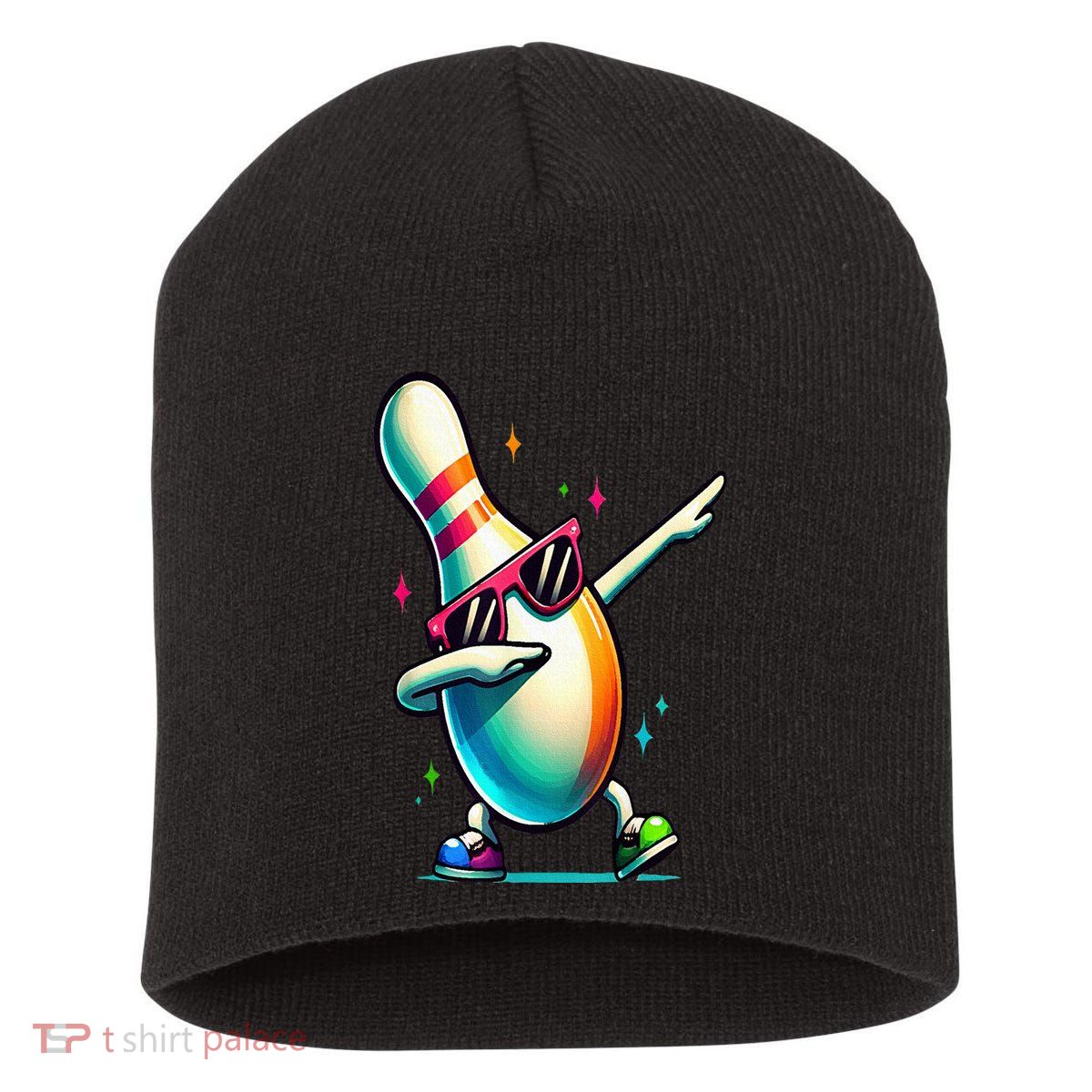 Bowling Pin Dabbing Sunglasses Bowler Player Short Acrylic Beanie