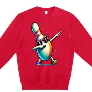 Bowling Pin Dabbing Sunglasses Bowler Player Premium Crewneck Sweatshirt