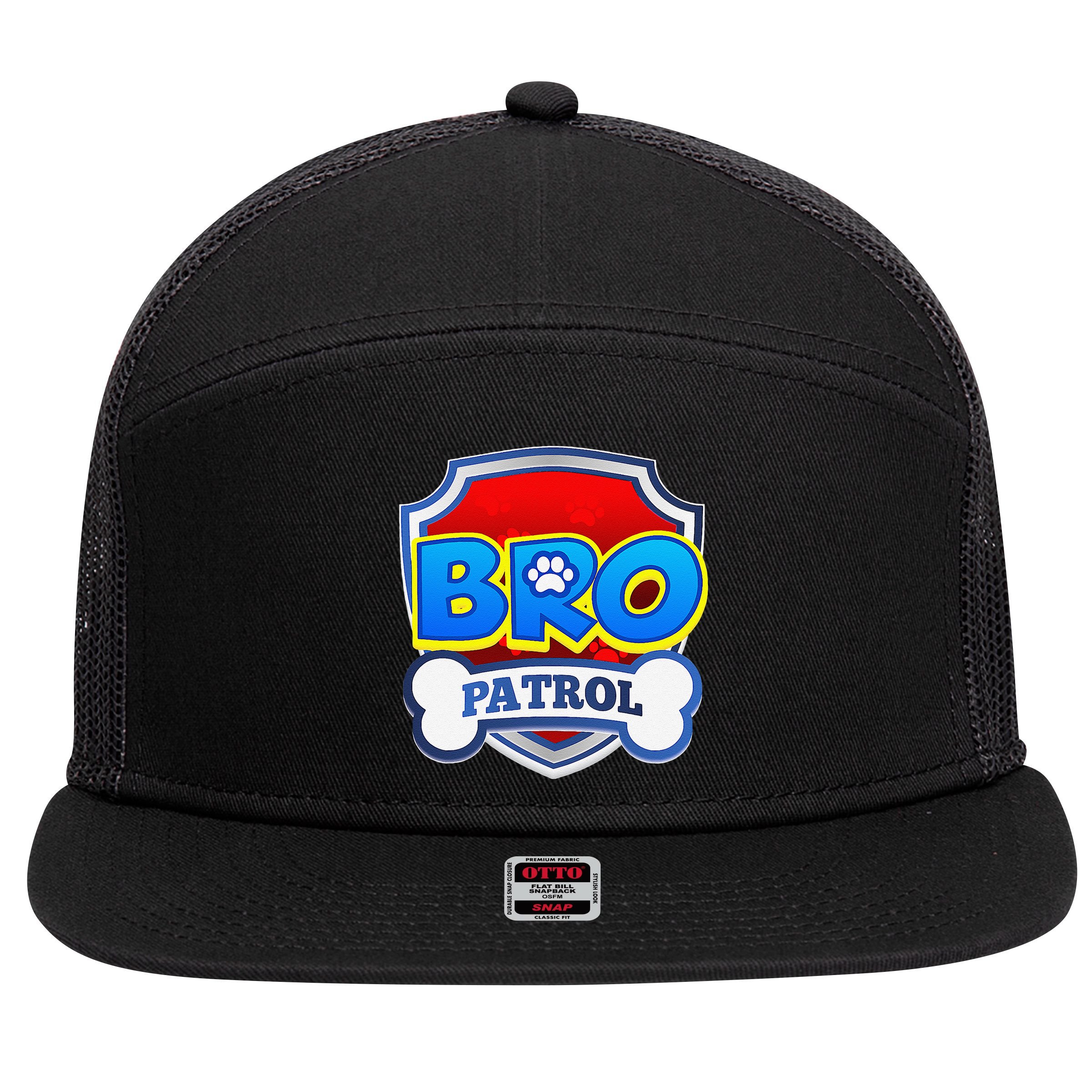 Bro Patrol Dog Funny Gift Birthday Party 7 Panel Mesh Trucker Snapback Hat