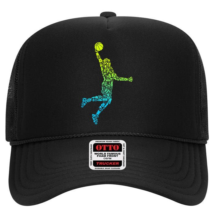 Basketball Players Dunking High Crown Mesh Back Trucker Hat