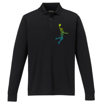 Basketball Players Dunking Performance Long Sleeve Polo