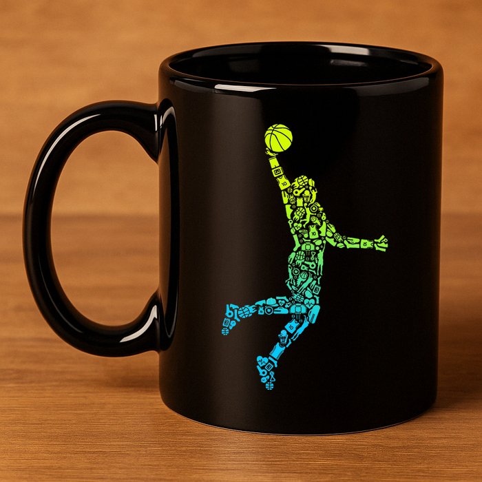 Basketball Players Dunking 11oz C Handle Ceramic Mug