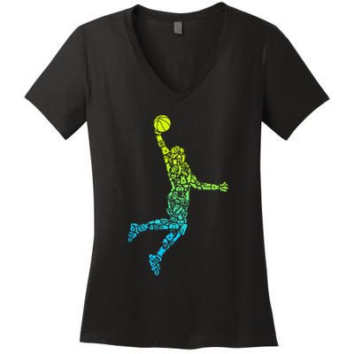 Basketball Players Dunking Women's V-Neck T-Shirt