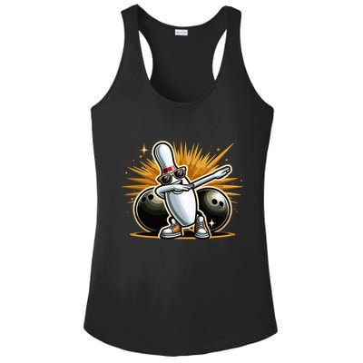Bowling Pin Dabbing Sunglasses Bowler Player Ladies PosiCharge Competitor Racerback Tank