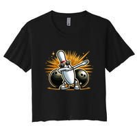 Bowling Pin Dabbing Sunglasses Bowler Player Women's Crop Top Tee