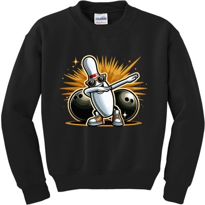 Bowling Pin Dabbing Sunglasses Bowler Player Kids Sweatshirt