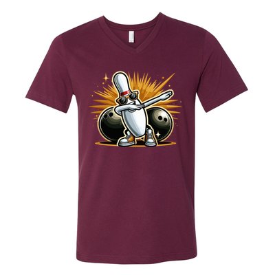 Bowling Pin Dabbing Sunglasses Bowler Player V-Neck T-Shirt