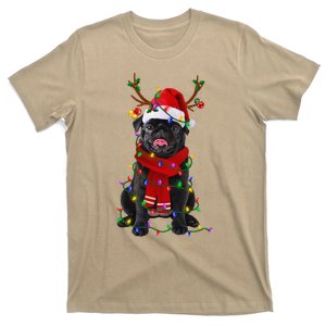 Black Pug Dog Tree Christmas Lights Xmas Pajama T-Shirt