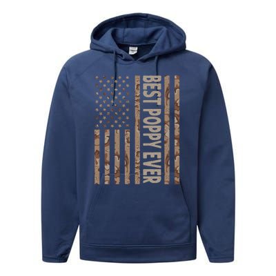 Best Poppy Ever US American Flag Funny Grandpa Father's Day Performance Fleece Hoodie