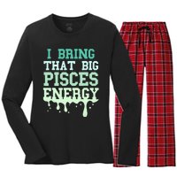 Big Pisces Energy Drip Women Zodiac Sign Birthday Season Women's Long Sleeve Flannel Pajama Set 