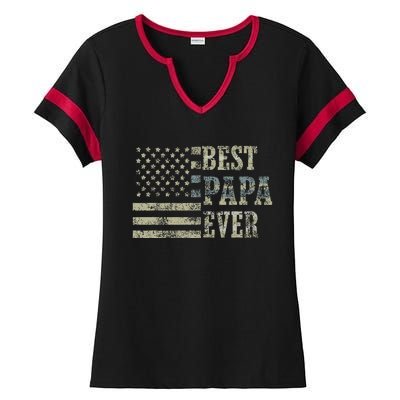 Best Papa Ever American Flag Usa Flag Ladies Halftime Notch Neck Tee