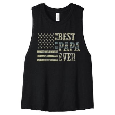 Best Papa Ever American Flag Usa Flag Women's Racerback Cropped Tank