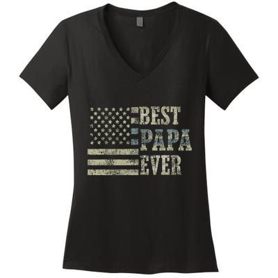 Best Papa Ever American Flag Usa Flag Women's V-Neck T-Shirt
