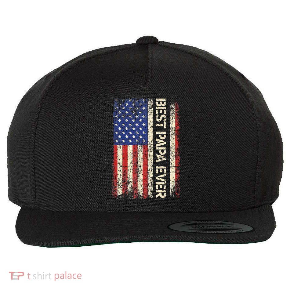 Best Papa Ever US American Flag Gifts For Father's Day Wool Snapback Cap