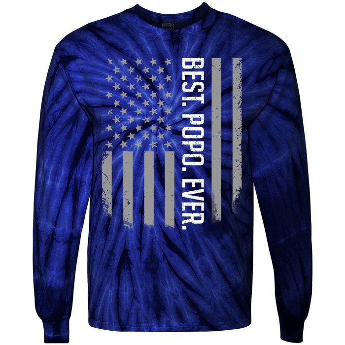 Best Popo Ever US American Flag Gifts For Father's Day Tie-Dye Long Sleeve Shirt