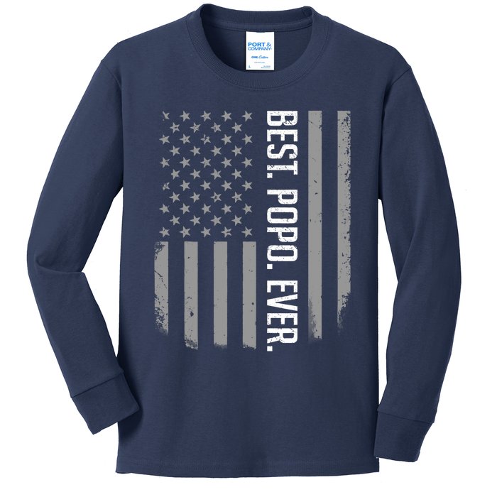 Best Popo Ever US American Flag Gifts For Father's Day Kids Long Sleeve Shirt