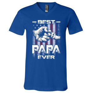 Best Papa Ever Fistcool Giftbump Usa Flag Fathers Day Gift V-Neck T-Shirt