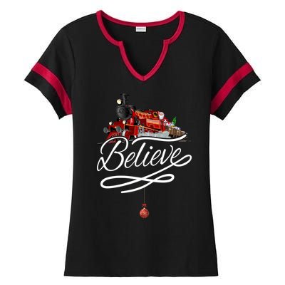 Believe Polar Express Christmas Holiday Train Ladies Halftime Notch Neck Tee