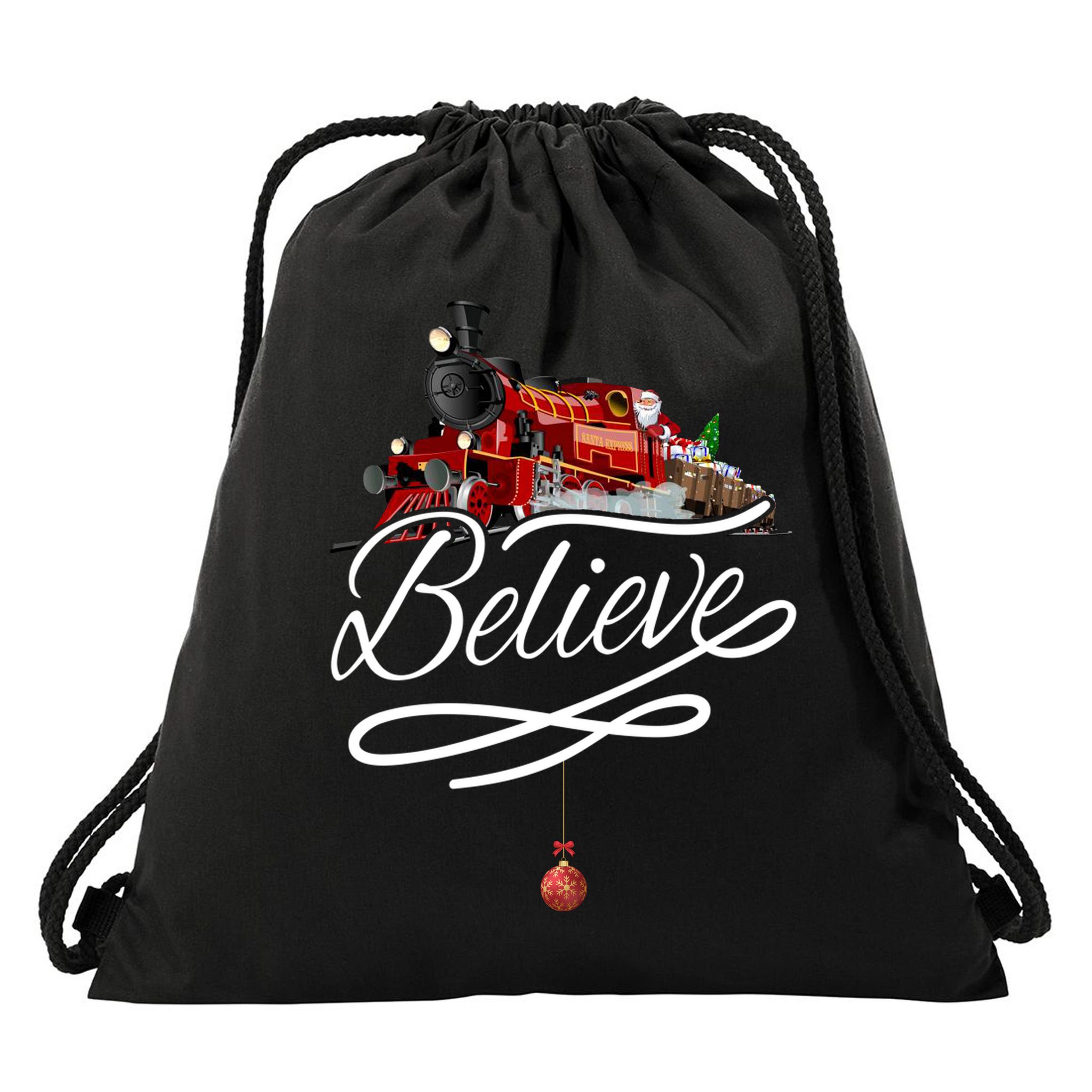 Believe Polar Express Christmas Holiday Train Drawstring Bag