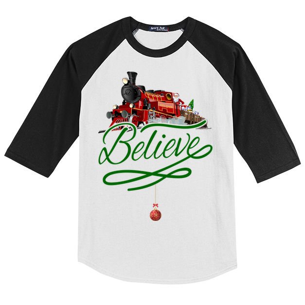 Believe Polar Express Christmas Holiday Train Kids Colorblock Raglan Jersey