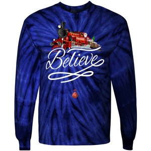 Believe Polar Express Christmas Holiday Train Tie-Dye Long Sleeve Shirt