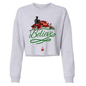 Believe Polar Express Christmas Holiday Train Cropped Pullover Crew