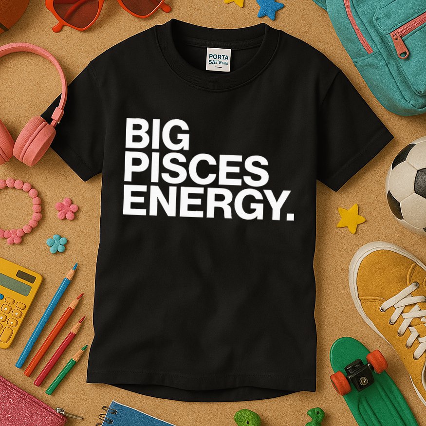Big Pisces Energy Zodiac Sign Birthday Kids T-Shirt