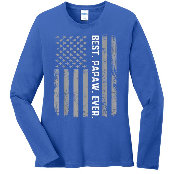 Best Papaw Ever Vintage American Flag Ladies Long Sleeve Shirt