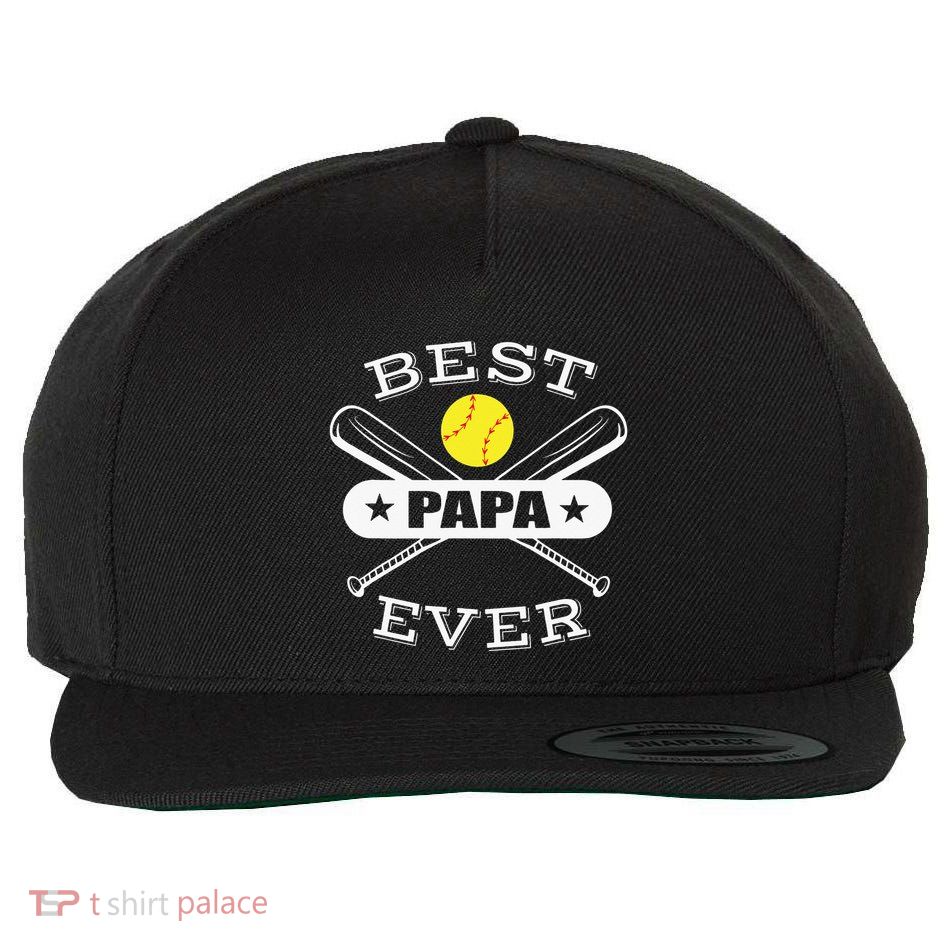 Best Papa Ever Gift For Softball Grandpa Grandfather Wool Snapback Cap