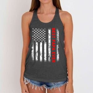 Best Papa Ever American Flag Funny Gift For Grandpa Fathers Day Gift Women's Knotted Racerback Tank