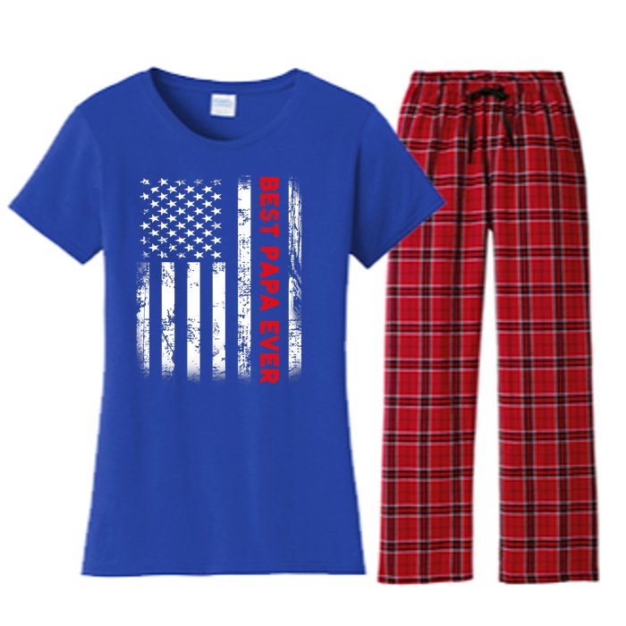 Best Papa Ever American Flag Funny Gift For Grandpa Fathers Day Gift Women's Flannel Pajama Set