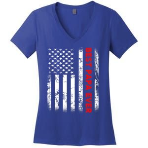 Best Papa Ever American Flag Funny Gift For Grandpa Fathers Day Gift Women's V-Neck T-Shirt