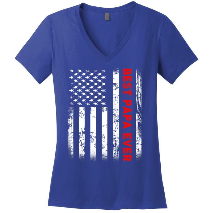 Best Papa Ever American Flag Funny Gift For Grandpa Fathers Day Gift Women's V-Neck T-Shirt