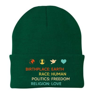 Birth Place Earth Race Human Politics Freedom Religion Love Knit Cap Winter Beanie