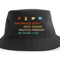 Birth Place Earth Race Human Politics Freedom Religion Love Sustainable Bucket Hat