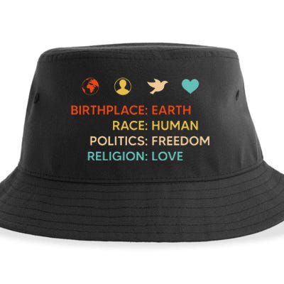 Birth Place Earth Race Human Politics Freedom Religion Love Sustainable Bucket Hat