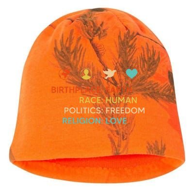 Birth Place Earth Race Human Politics Freedom Religion Love Kati - Camo Knit Beanie