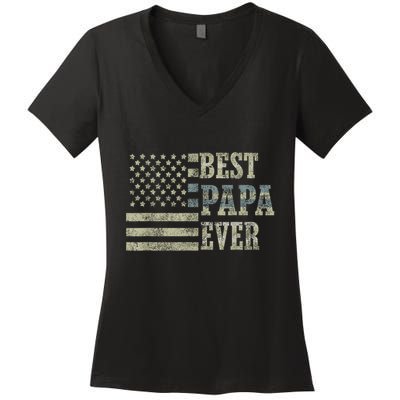 Best Papa Ever American Flag Usa Flag Women's V-Neck T-Shirt