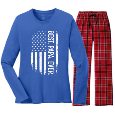 Best Papa Ever With Us American Flag For Father's Day Gift Women's Long Sleeve Flannel Pajama Set 